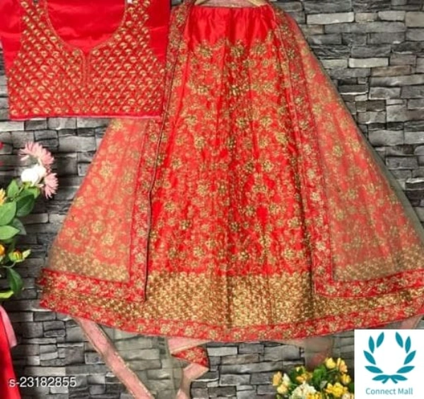 Beautiful Semi Stitched lehenga Choli - Free Size, Red, Silk ,Dupatta Fabric : Net, Embroidered, Multipack :1